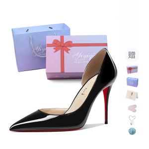 Take the Qin Лакированные туфли-лодочки на шпильке с вырезом по бокам в подарочной упаковке черные, цвет Black Shiny (Side Cut-Out)[Gift Box Set](Gift Included)