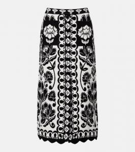 Фактурная жаккардовая миди-юбка с цветочным арабеском Farm Rio, Floral Arabesque Cream