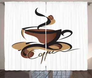 Штора ABAKUHAUS Coffee Rustic, концептуальный дизайн, универсальные ленточные шторы для гостиной с петлями и крючками, 280 x 175 см, цвет: черный, коричневый, песочно-коричневый Abakuhaus