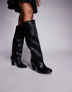 Сапоги Public Desire на каблуке с круглым носком из черного полиуретана