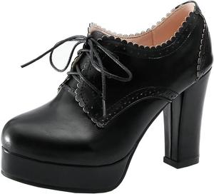 Уникальные женские ботильоны на высокой платформе с массивным каблуком, с круглым носком и шнуровкой, элегантные туфли для платья Uniquelly, Black