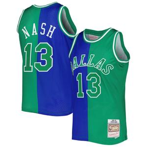 Мужская синяя/зеленая майка Mitchell & Ness Steve Nash Dallas Mavericks Hardwood Classics 1998-99 Split Swingman