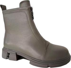 Женские кожаные боевые ботинки с передней застежкой-молнией, массивной подошвой на платформе, длиной до щиколотки Generic, Grey