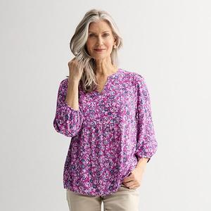 Женская блуза с кокеткой спереди Croft & Barrow, Plum Whimsy Floral