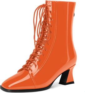 Женские уличные ботинки MERRORI с квадратным носком, молнией, низким каблуком и высокой голенью, 2 дюйма, Orange