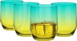 Стаканы GLASMARK бирюзово-желтые, набор из 4 шт., 280 мл, большие (макс. 310 мл), 4 шт., прозрачные стаканы для сока и коктейлей, стеклянная посуда для питья, стаканы для сока, стаканы для питья Glasmark KROSNO 1992