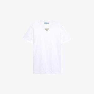 Футболка из хлопкового джерси с короткими рукавами и вышитым треугольником Prada, белый