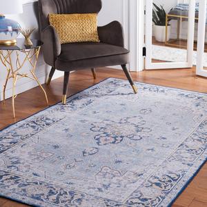 Ковер SAFAVIEH, 122 x 122 см,  моющийся, коллекция Tucson - Light Blue & Navy, противоскользящий, идеален для помещений с высокой проходимостью: гостиная, прихожая, спальня, домашний офис (TSN147M-4SQ)