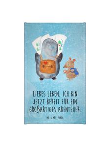 Mr. & Mrs. Panda Полотенце с изображением пингвина и мыши-туриста и надписью, ледяного синего цвета