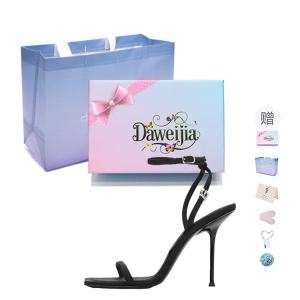 Домашние сандалии Dawei's House на одной бляшке женские черные в подарочной коробке с черным бантом и подарком, цвет Black Bowknot Box with Gift Included