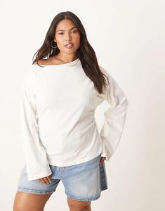 Футболка-корсет с открытыми плечами и длинными рукавами ASOS DESIGN Curve кремового цвета Asos Curve