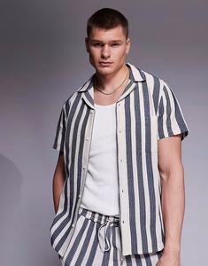 Рубашка с короткими рукавами в фактурную полоску South Beach синего цвета