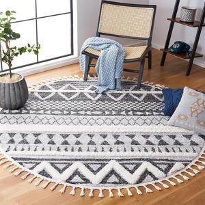 Ковер SAFAVIEH, 201 x 201 см, Moroccan Tassel Shag Collection, круглый, Grey & Black, идеально для помещений с высокой проходимостью в гостиной, спальне (MTS634F)