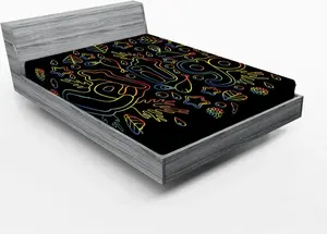 Простыня на резинке ABAKUHAUS Забудь об этом, контурный рисунок в градиентной цветовой гамме, 90 х 200 см, цвет угольно-серый и разноцветный Abakuhaus