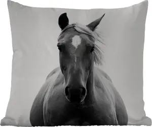 Подушка для улицы Лошадь - черно-белая - портрет - 50 x 50 см - водонепроницаемая - подушка для отдыха - удобная - подушка с рисунком MuchoWow
