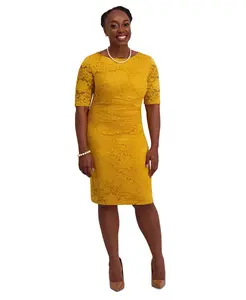 Женское облегающее платье с кружевными рукавами, стандартные и плюс размеры Kasper, золотой