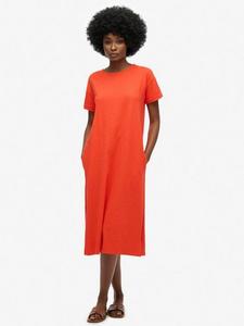 Короткое платье-миди из хлопка с короткими рукавами Superdry, Grenadine Orange