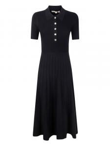 Платье-поло Michael Michael Kors в рубчик и плиссировками миди, черный