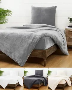 Комплект постельного белья из флиса Тедди JACK, однотонный, 155 x 220 см, плюшевый кашемировый оттенок, белый, серый, антрацитовый, кремовый, синий, черный, теплый цвет: серый Jack