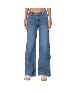 Женские джинсы-карго Lunar с низкой посадкой Edikted, Blue-washed