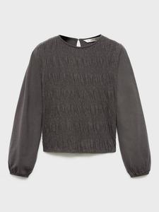 Детский топ с длинными рукавами и сборками из хлопка Mango, Charcoal