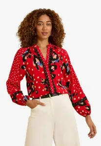 Блузка прямого кроя с длинными рукавами, вырезом-лодочкой и пуговицами. Love & Roses, Red Animal