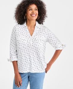 Рубашка Petite Shirting Prima в тонкую полоску, свободного кроя, эксклюзивно для Macy's Style & Co, Bright White Combo