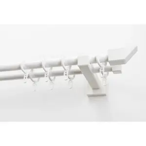 Карниз CUBUS Ø 20 мм, двухрядный, длина по желанию, комплект для штор, удлиняемый, скошенные наконечники, с кольцами Garesa, белый