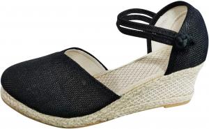 Летние женские сланцы с цветочной вышивкой, стиль сандалий на танкетке, ботильоны и кроссовки для женщин Generic, Black