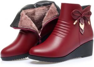 Женские осенне-зимние ботильоны на танкетке с утепленной подкладкой и невысоким каблуком, короткие ботинки с элегантным бантом и боковой молнией Hhhchpm, Red