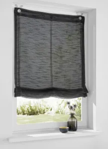 Римская штора с люверсами, в кельтском стиле, антрацитовая. Однотонная, однотонная. Имитация льна. Крепление без сверления, с крючками для окон, 100 х 140 см. Kutti