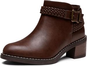 Женские ботильоны FOWT с широкой колодкой, плетением, закрытым круглым носком, низким массивным каблуком, молнией, осенние, сексуальные для вечеринок и выпускных, размер 4-16 US, Dark Brown