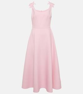 Платье миди из шерсти и шелка с цветочной аппликацией Valentino, розовый