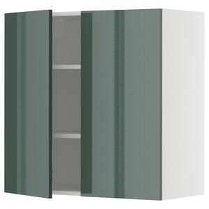 Настенный шкаф с полками/2 дверцами, белый/темно-серо-зеленый глянцевый Kallarp, 80x80 см IKEA Metod
