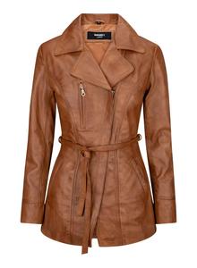 Кожаная куртка средней длины в стиле ретро TruClothing, цвет tan