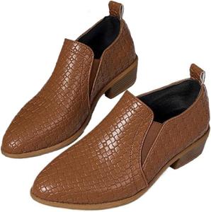 Ортопедические комфортные лоферы, кожаные ботильоны на низком каблуке, с застежкой сзади, ретро-ботинки с заостренным носком для вечеринок, повседневной носки и торжественных случаев Generic, Brown