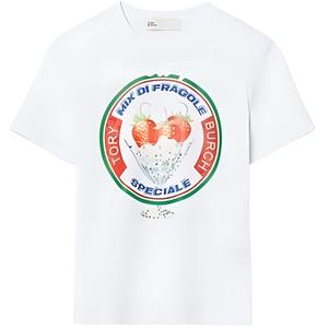 Футболка с принтом в виде букв с круглым вырезом и короткими рукавами женская белая TORY BURCH