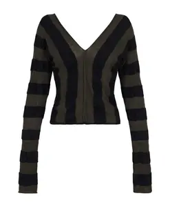 Полосатая блузка с длинными рукавами цвета хаки и черного. Cortana, мультиколор