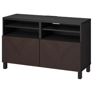 Тумба под телевизор с дверцами BESTÅ IKEA, 120x42x74 см, цвет black-brown hedeviken/stubbarp/dark brown stained oak veneer