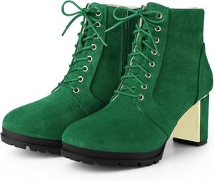 Женские ботинки Allegra K с шнуровкой, низкой платформой, массивным каблуком и рифленой подошвой, Emerald Green