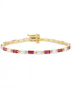 Браслет с искусственным сапфиром (3 карата tw) и искусственным белым сапфиром (3 карата tw) из 14-каратного желтого золота на стерлинговом серебре Macy'S, ruby