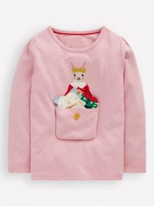 Детская футболка с длинными рукавами и аппликацией из хлопка Mini Boden, Pink Christmas Bunny
