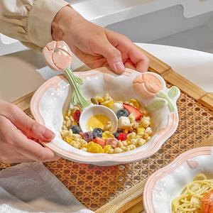 Ceramics Набор керамических мисок и тарелок с подглазурным покрытием, домашняя посуда для риса и супа, свежий и простой сервиз, подарок на новоселье, 20-сантиметровая асимметричная суповая миска - 1 штука