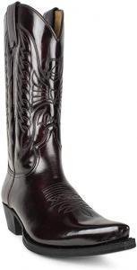 Классические женские ковбойские сапоги из кожи с массивным каблуком, с вышивкой, заостренным носком, в ретро стиле, средняя высота голенища, западный стиль XBTEVUDAK, Dark Brown