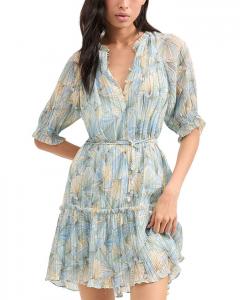 Мини-платье Dorrie с принтом и застежкой на пуговицы Veronica Beard, синий