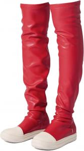 Женские высокие ботфорты MOFEEDOUKA с плоской подошвой, выше колена, с закругленным носком, Red