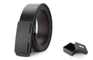 Минималистичный стиль Темный металл Беззубая автоматическая пряжка Ремень из искусственной кожи Мужской Готический черный XXOFF Черный (В комплекте коробка)