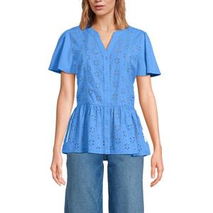 Женский короткий рукав с ажурной вставкой Lands' End, цвет crisp blue
