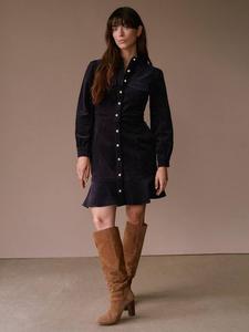 Хлопковое мини-платье с длинными рукавами из вельвета Mint Velvet