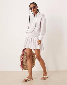 Платье-рубашка мини ASOS DESIGN с заниженной талией белого цвета